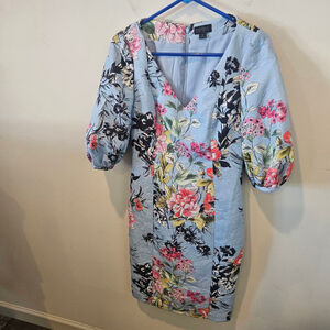 Women's Carlisle Collection Blue Floral V-Neck Dress Size 0